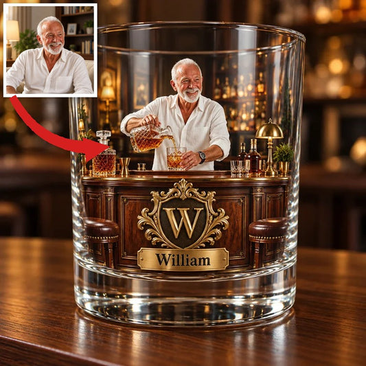 Verre à Whisky Personnalisé avec Portrait, Nom et Initiale