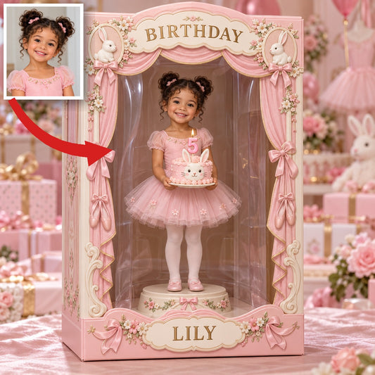 Personalized Custom Photo Bunny Acrylic Display Box - 5th Birthday Gift for Girls
