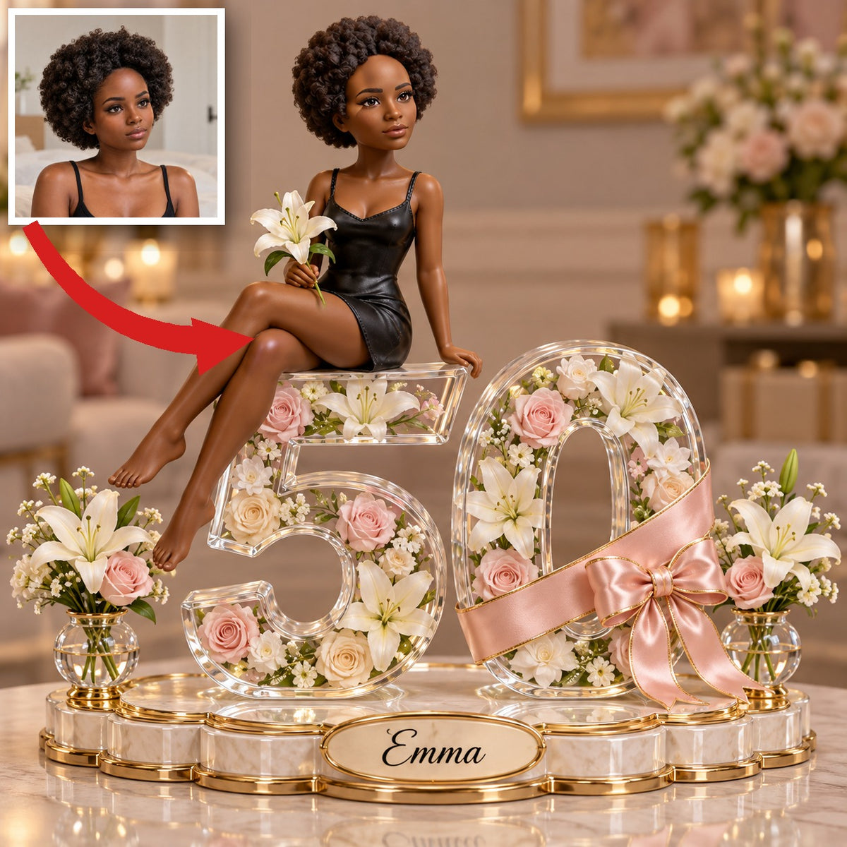 Custom Floral Number Acrylic Standee with Photo - Unique 50th Birthday Gift for Mom