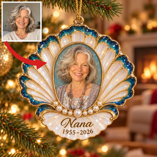 Personalized Custom Photo Seashell Memorial Christmas Ornament - In Memory of Grandma
