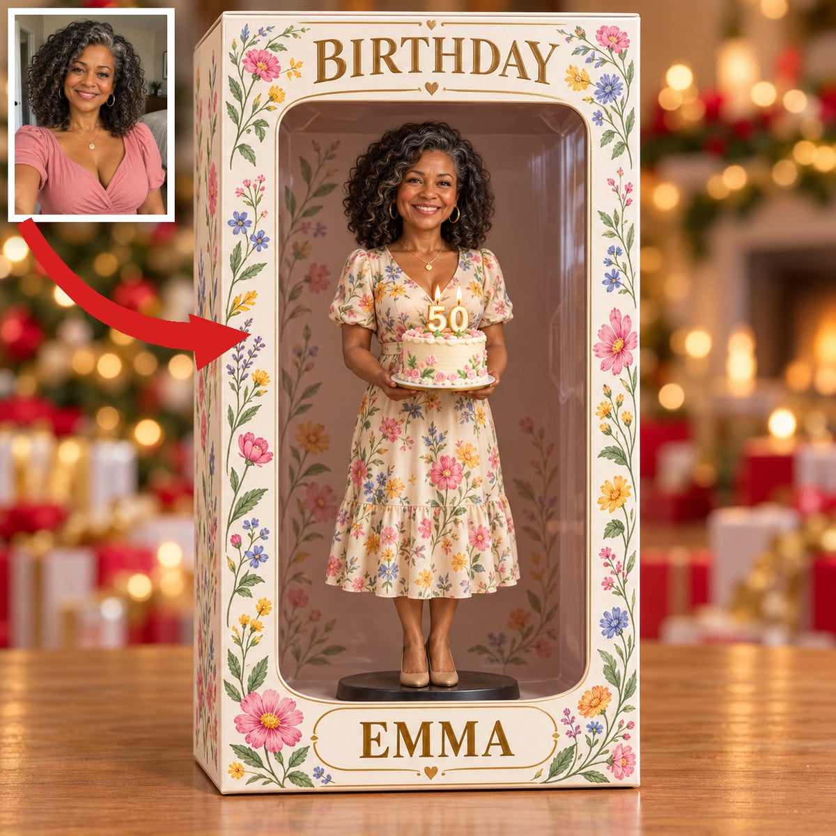 Boîte d'affichage en figurine de fleurs sauvages personnalisée - Cadeau d'anniversaire pour femmes de 50 ans