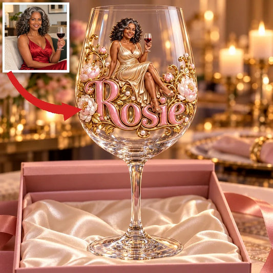 Personalized Custom Photo Peony Wine Glass - Gift for Older Women