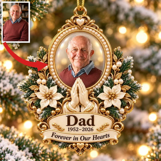 Personalized Custom Photo Dad Memorial Praying Hands 3D Ornament - Christmas Remembrance Keepsake