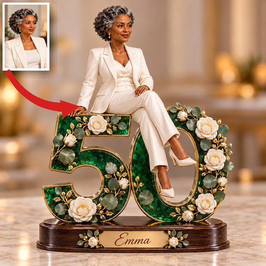 Personalized Custom Photo Emerald Floral Custom Shaped Acrylic Plaque - 50th Birthday Gift for Women