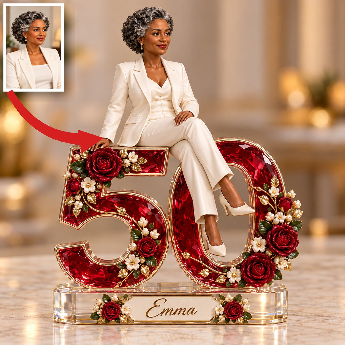Personalized Custom Photo Ruby Rose Custom Shaped Acrylic Plaque - 50th Birthday Gift for Women
