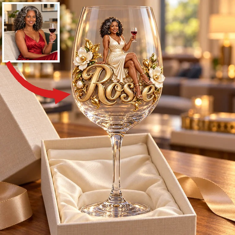 Personalized Custom Photo Magnolia Wine Glass - Gift for Older Women