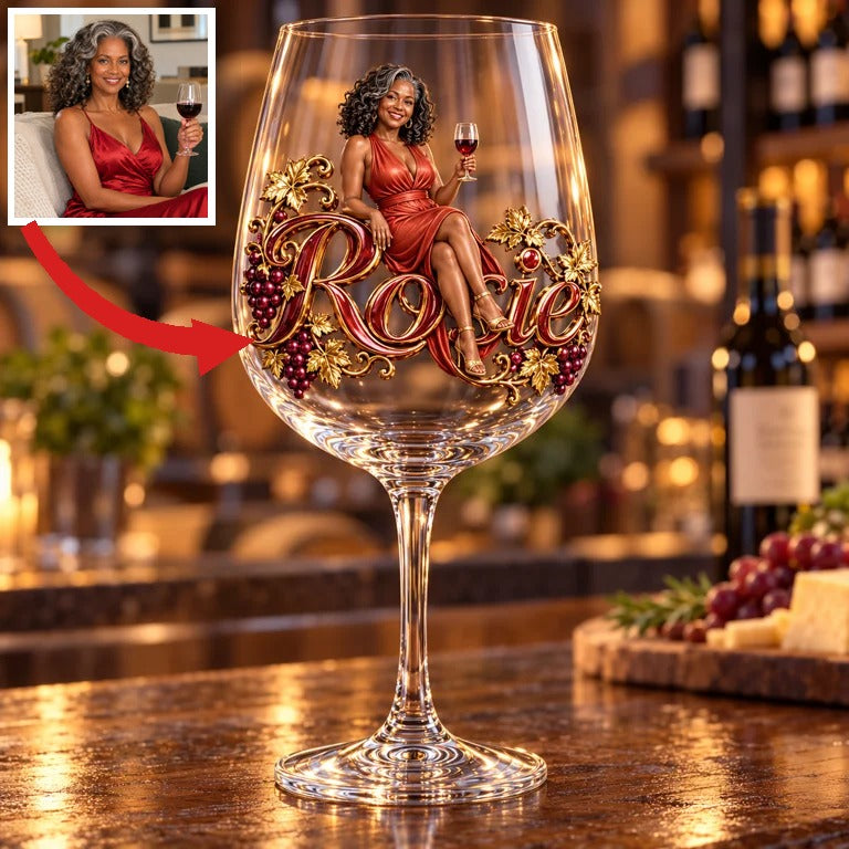 Personalized Custom Photo Vineyard Wine Glass - Gift for Older Women