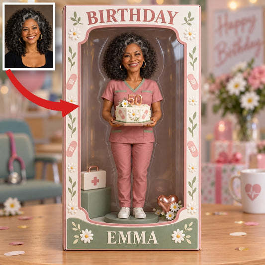 Personalized Nurse Acrylic Display Box - Birthday Portrait Figurine Gift