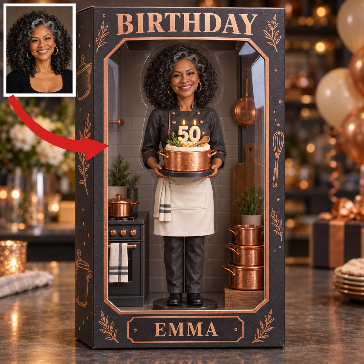 Personalized Cooking Acrylic Display Box - Copper Pot Cake Birthday Keepsake