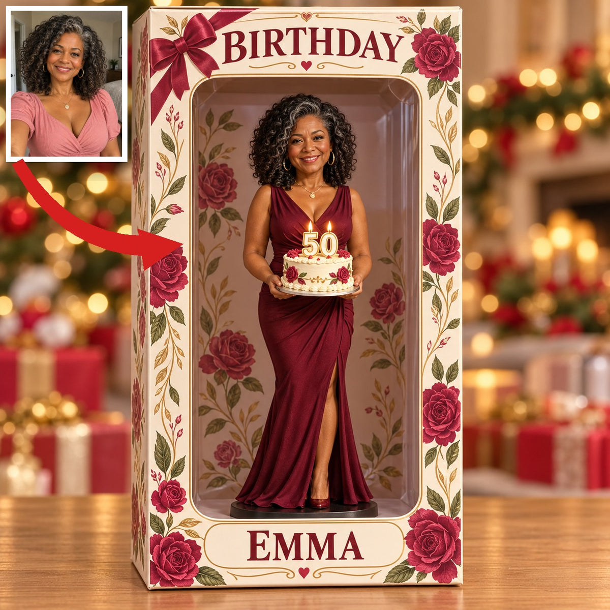 Boîte d'affichage en figurine de rose rouge personnalisée - Cadeau d'anniversaire pour femmes