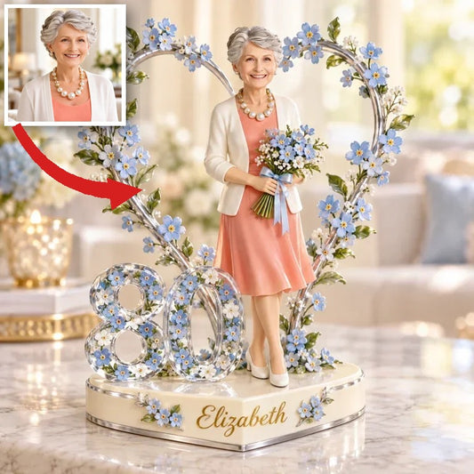Plaque en Acrylique Personnalisée en Forme de Cœur Floral avec Portrait, Cadeau Romantique pour Anniversaire 21, 30, 40, 50, 60, 70, 80 pour Femme, Petite Amie, Mère, Grand-Mère
