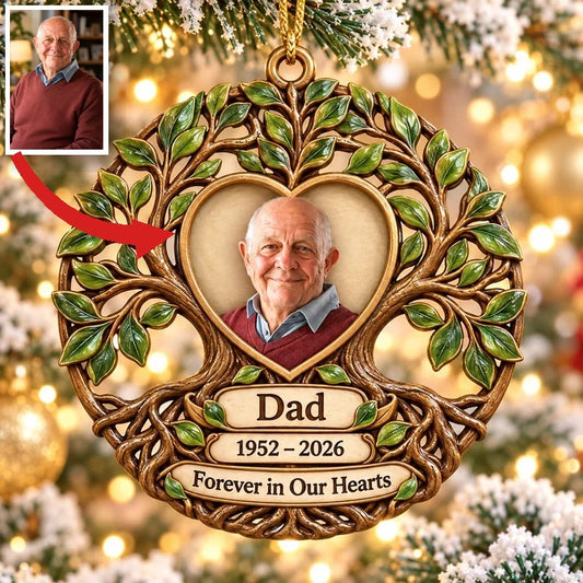 Personalized Custom Photo Dad Memorial Tree of Life Layered Wood Ornament - Christmas Remembrance Keepsake