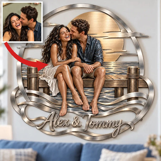 Personalized Custom Photo Sunset Pier 3D Metal Wall Art - Gift for Couples