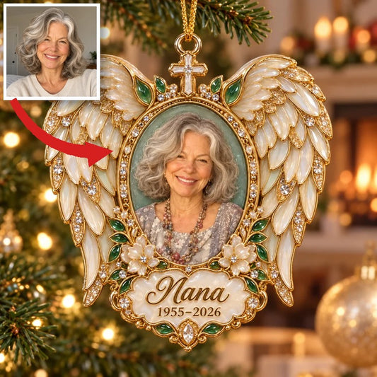Ornement de Noël 3D Personnalisé Photo Ailes d'Ange - Souvenir Grand-Mère