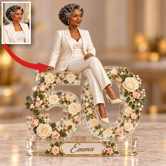 Personalized Custom Photo Ivory Rose Custom Shaped Acrylic Plaque - 50th Birthday Gift for Women