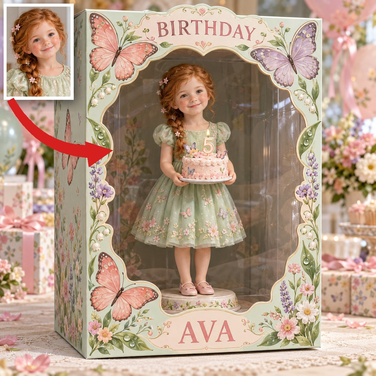 Boîte d'affichage en acrylique personnalisée avec photo de papillon - Cadeau d'anniversaire pour filles