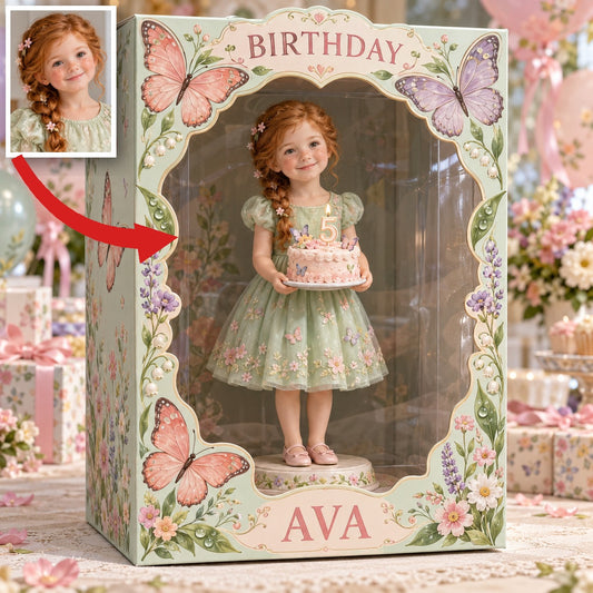Personalized Custom Photo Butterfly Garden Acrylic Display Box - 5th Birthday Gift for Girls