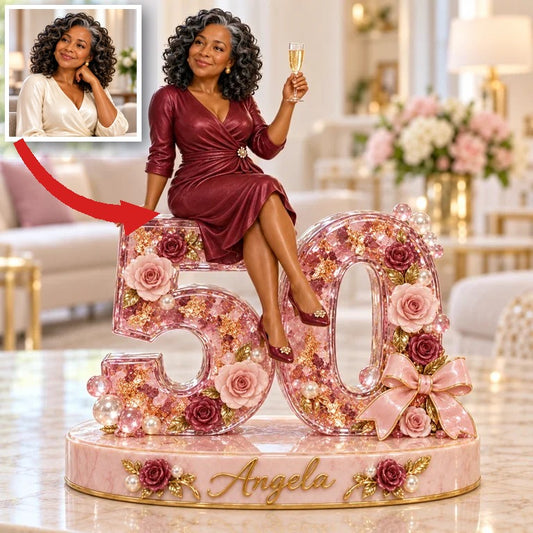 Personalized Rose Custom Shaped Acrylic Plaque, Custom Photo 21st 30th 40th 50th 60th Birthday Gift for Mom, Wife, Girlfriend, Grandma, Sister, Flower Lover