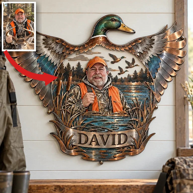Personalized Custom Photo Duck Hunting 3D Cut Metal Sign - Gift for Older Men