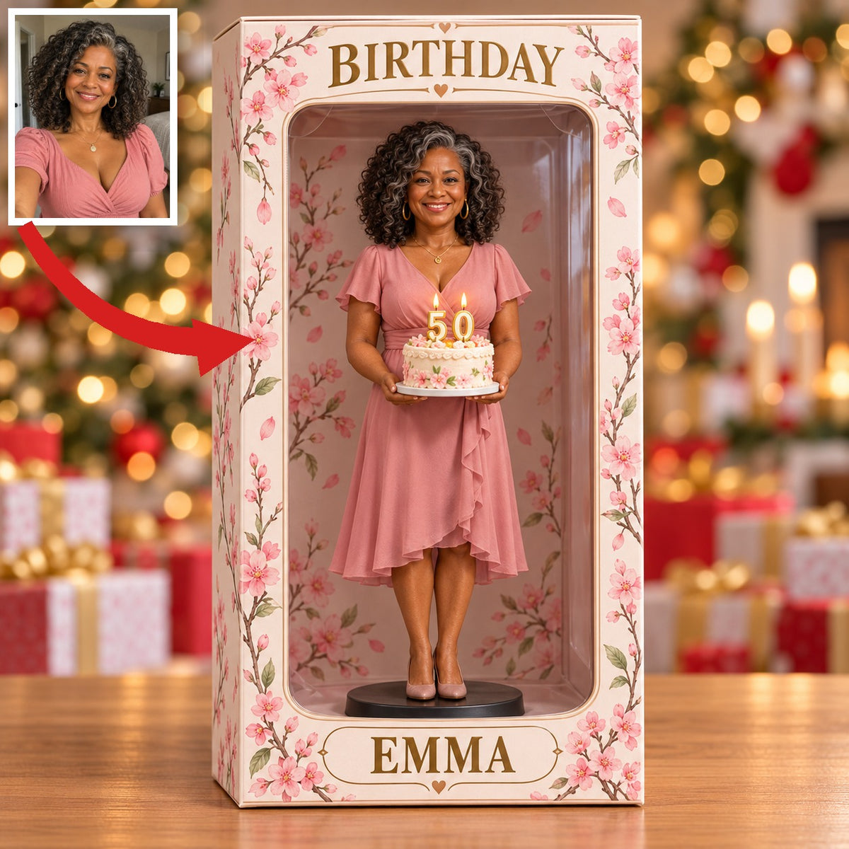 Boîte d'affichage figurine photo cerisier personnalisée - Cadeau d'anniversaire pour femmes