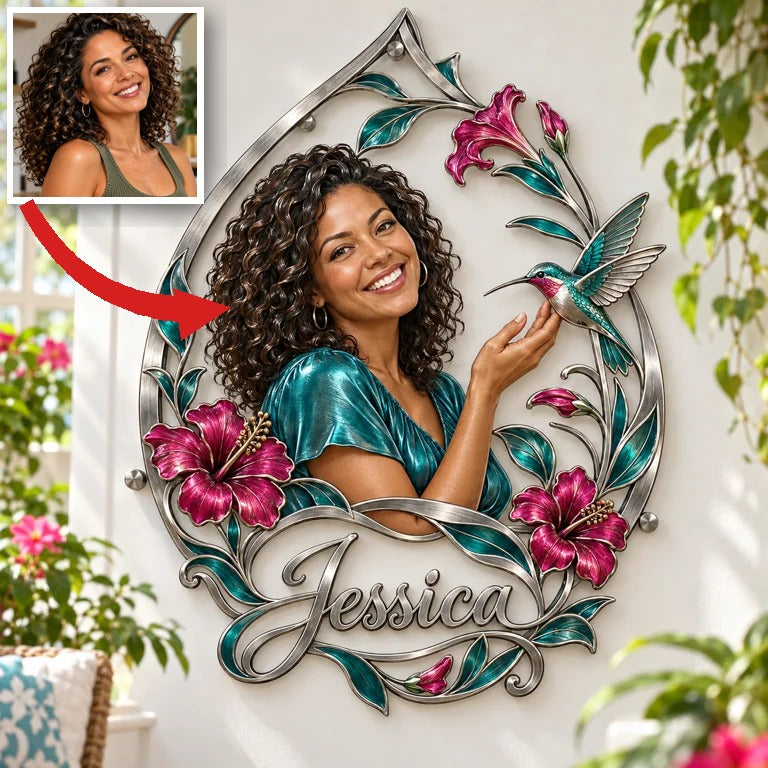 Personalized Custom Photo Hummingbird 3D Cut Metal Sign - Gift for Women