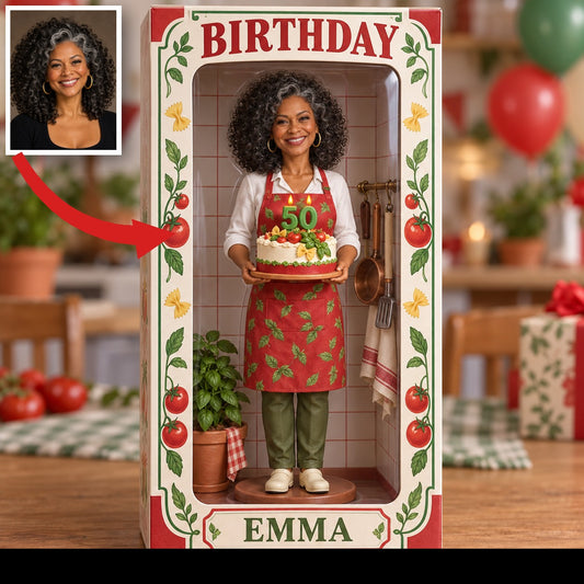 Boîte d'Affichage Acrylique Personnalisée - Figurine de Cuisine Italienne pour Anniversaire