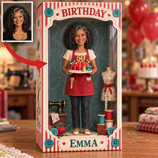 Personalized Sewing Acrylic Display Box - Birthday Portrait Figurine Gift