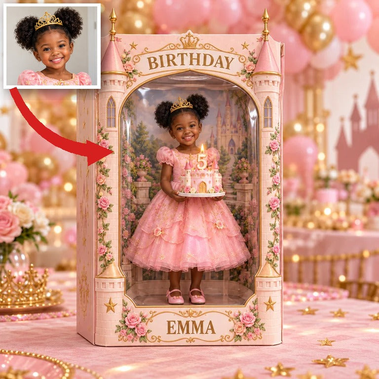Boîte d'affichage acrylique personnalisée avec photo de château - Cadeau d'anniversaire pour filles