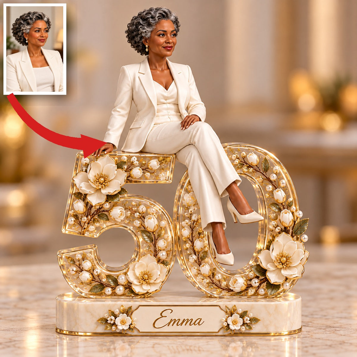 Personalized Custom Photo Magnolia Custom Shaped Acrylic Plaque - 50th Birthday Gift for Women