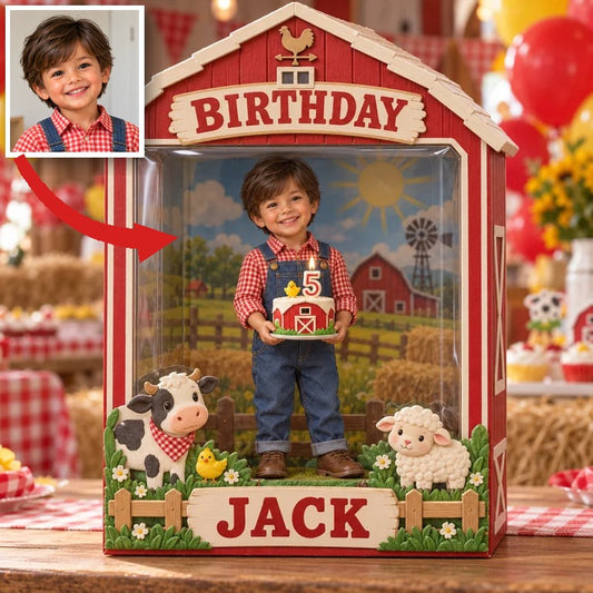 Personalized Custom Photo Farm Acrylic Display Box - 5th Birthday Gift for Boys