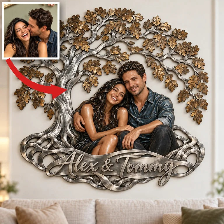 Personalized Custom Photo Tree of Love 3D Metal Wall Art - Gift for Couples