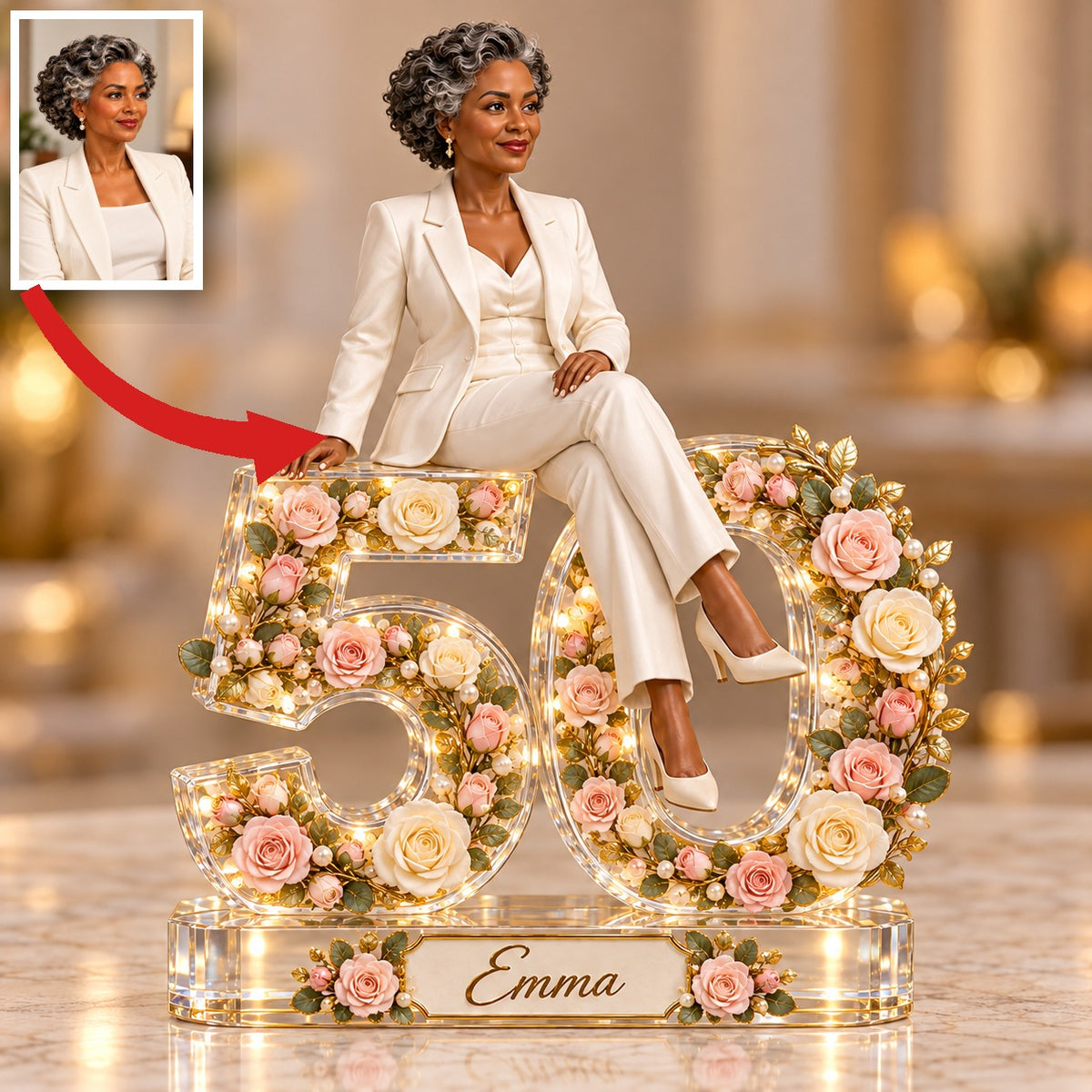 Personalized Custom Photo Rose Custom Shaped Acrylic Plaque - 50th Birthday Gift for Women