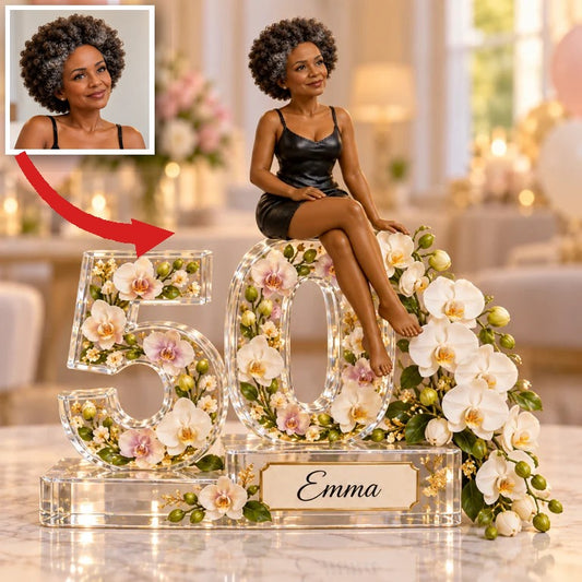 Personalized Custom Photo Orchid Custom Shaped Acrylic Plaque - 50th Birthday Gift for Women