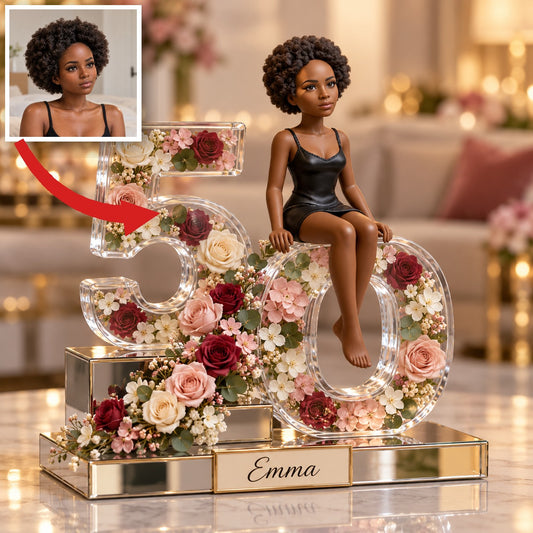 Personalized Custom Photo Rose Acrylic Number Figurine Display - 50th Birthday Gift for Women
