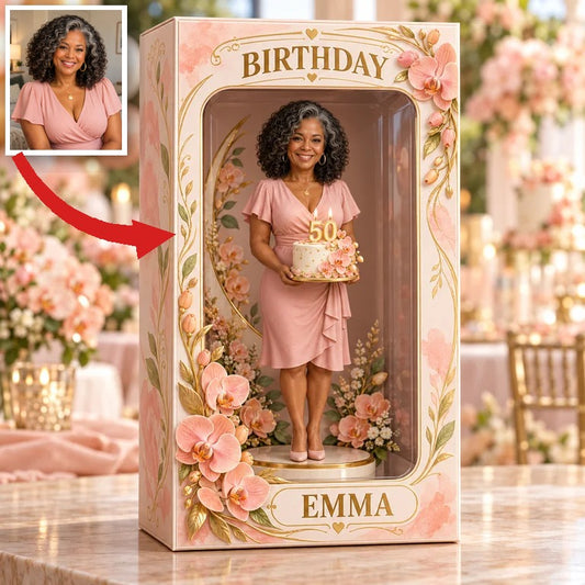 Personalized Custom Photo Peach Orchid Figurine in Acrylic Display Box - 50th Birthday Gift for Women