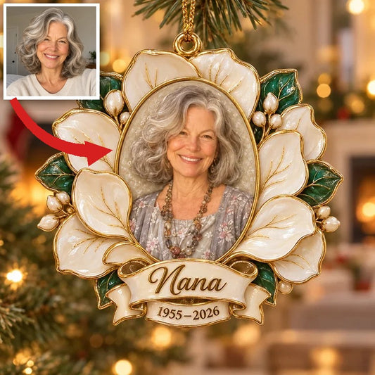 Ornement de Noël 3D personnalisé en photo Magnolia - Souvenir de Grand-mère