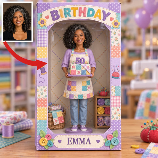 Personalized Sewing Acrylic Display Box - Birthday Photo Figurine Gift