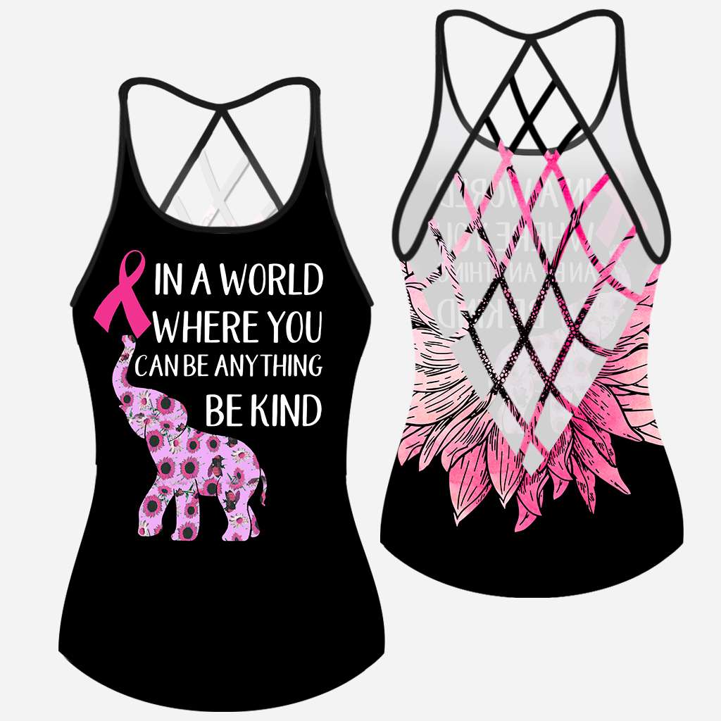 In A World Where You Can Be Anything Be Kind - Breast Cancer Awareness Cross Tank Top 0722