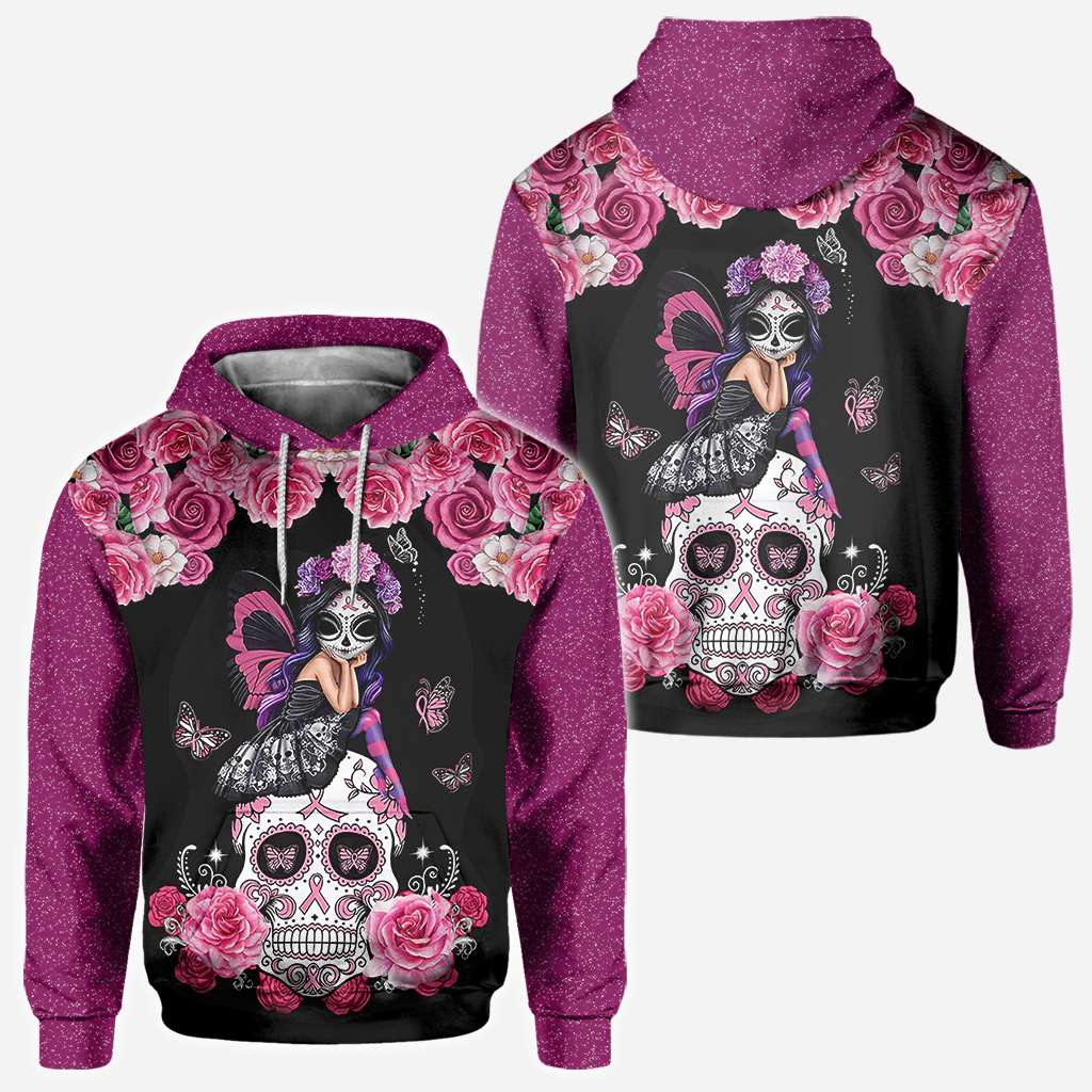 T-shirt et sweat à capuche « Tête de mort mexicaine et ruban rose » – Sensibilisation au cancer du sein (0822)