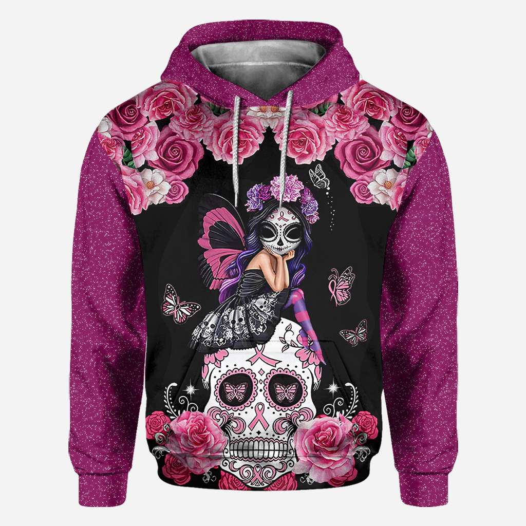 T-shirt et sweat à capuche « Tête de mort mexicaine et ruban rose » – Sensibilisation au cancer du sein (0822)