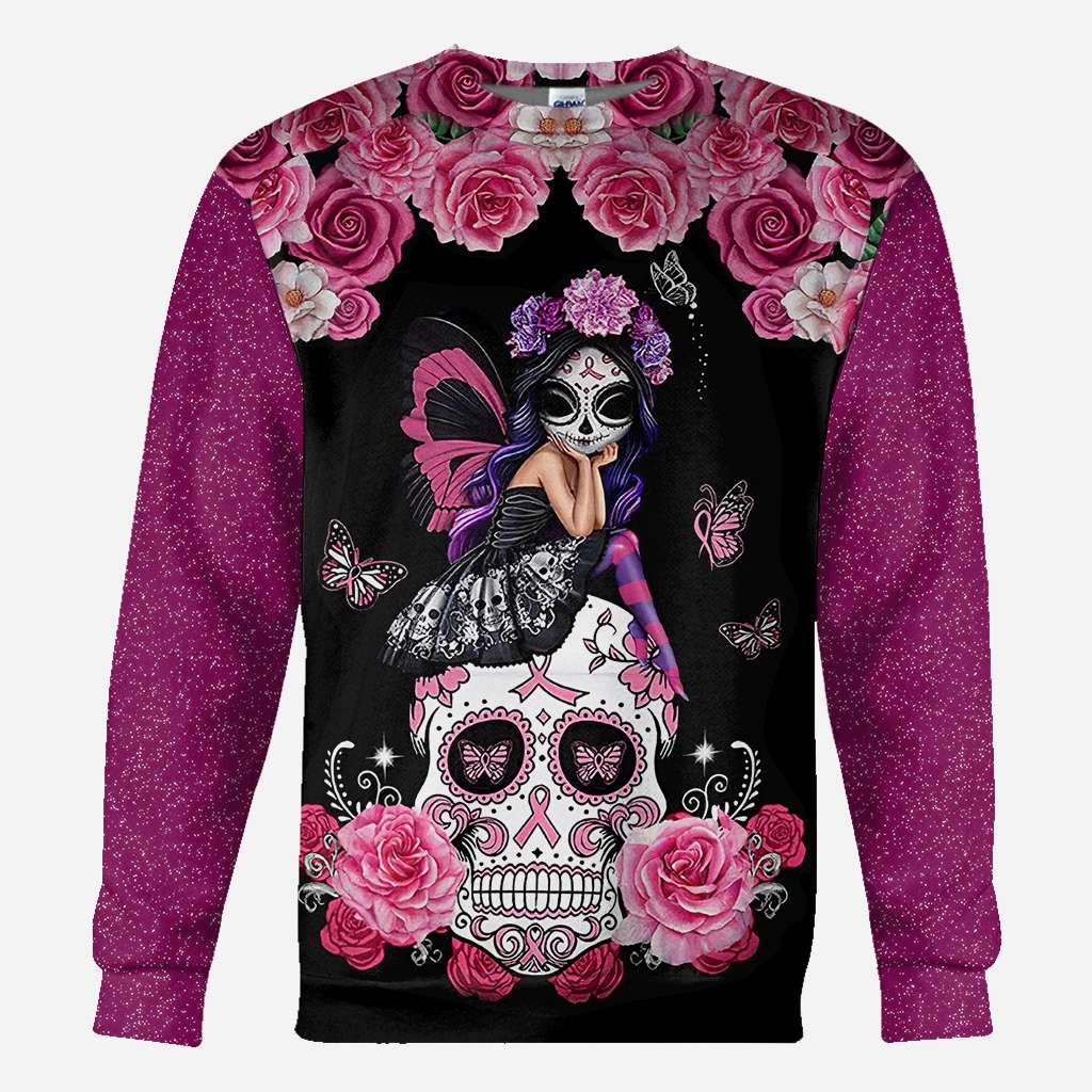 T-shirt et sweat à capuche « Tête de mort mexicaine et ruban rose » – Sensibilisation au cancer du sein (0822)