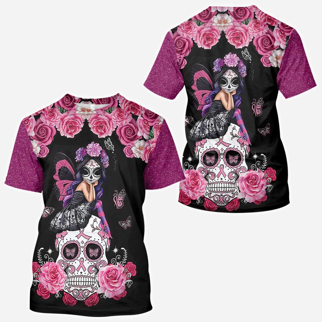 T-shirt et sweat à capuche « Tête de mort mexicaine et ruban rose » – Sensibilisation au cancer du sein (0822)