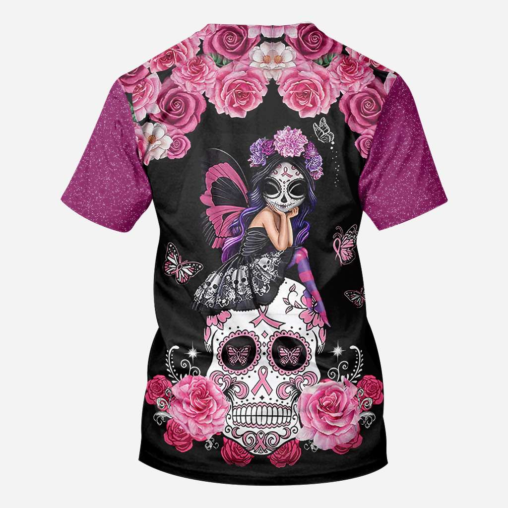 T-shirt et sweat à capuche « Tête de mort mexicaine et ruban rose » – Sensibilisation au cancer du sein (0822)