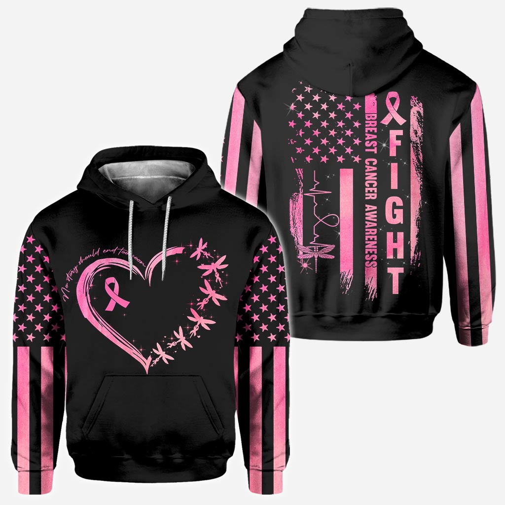 T-shirt et sweat à capuche « Libellules Cœur Aucune histoire ne devrait se terminer trop tôt » - Sensibilisation au cancer du sein - 0822