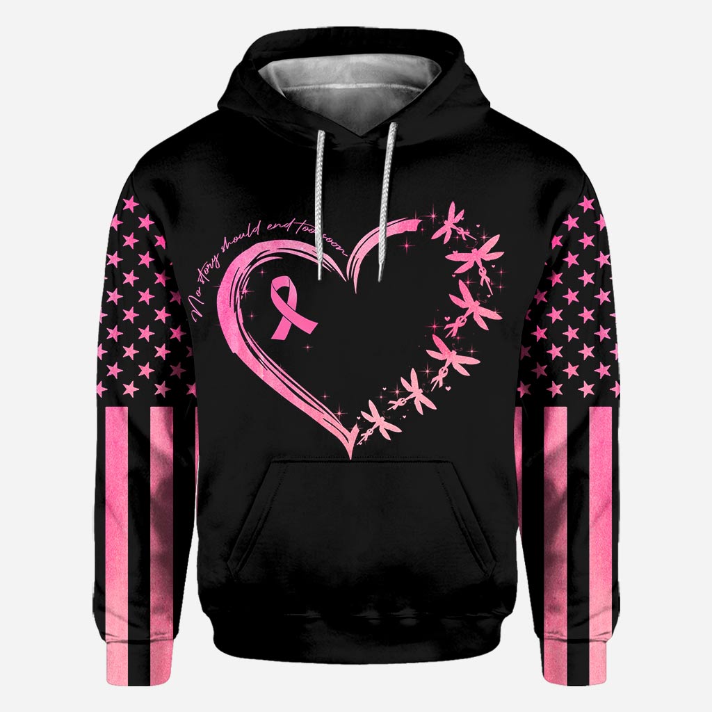 T-shirt et sweat à capuche « Libellules Cœur Aucune histoire ne devrait se terminer trop tôt » - Sensibilisation au cancer du sein - 0822