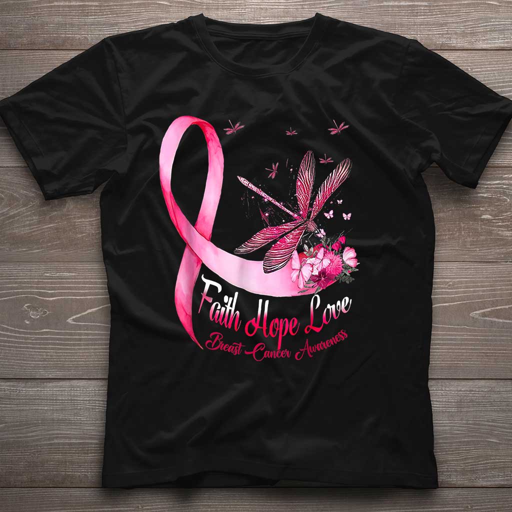 T-shirt et sweat à capuche Libellule Foi Espoir Amour - Sensibilisation au cancer du sein 0822