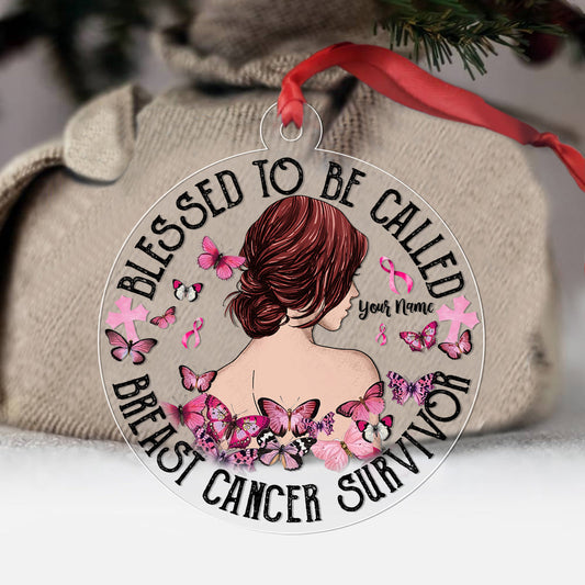 But The Lord Stood At By My Side - Personalized Christmas Breast Cancer Awareness Transparent Ornament