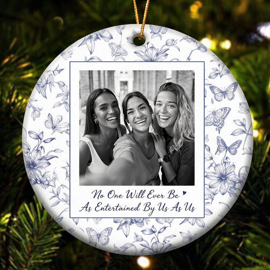 Custom Photo Christmas Best Friends Ornament - Blue Floral Butterfly BFF Christmas Tree Decor Gift