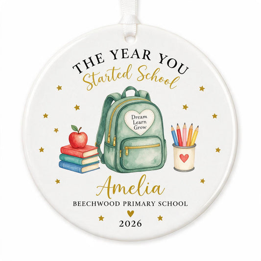 Personalized First Day of School Ceramic Ornament - Custom School Starter Keepsake Gift