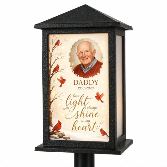 Your Light Will Always Shine in My Heart Cardinal Memorial - Personalized Solar Garden Light - Heartfelt Sympathy Gift for Loved Ones